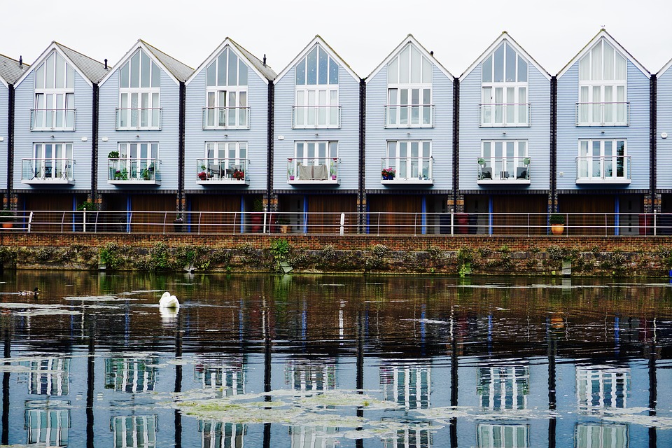 England, Water, Reflection, Homes, Row, Architecture